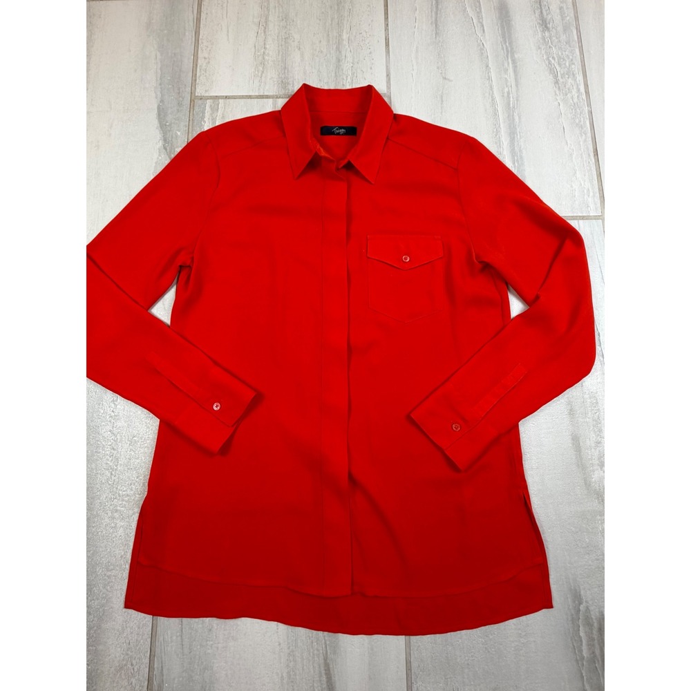 Twiggy for M&S Tomato Red Button Down Shirt Blouse Long Sleeve Size UK 8 US 4